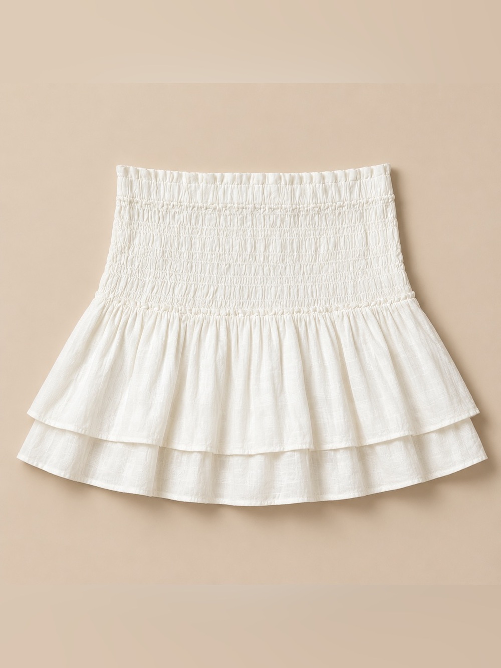 Madewell Smocked Tiered Pull-On Miniskirt Size L White Cotton Lightweight New